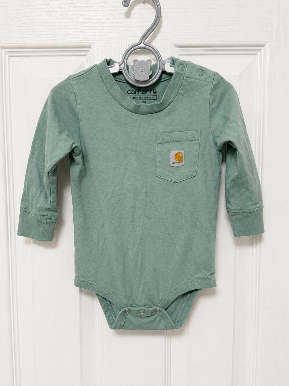 Carhartt Infant Boy Long Sleeve Pocket Bodysuit - Sage Green - Size 12M